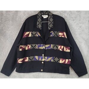 Peter Popovitch Jacket Womens Large Black Patchwork Floral Vintage Bomber USA